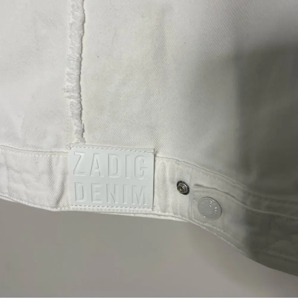 $398 Zadig & Voltaire Kaely Destroy Denim Jacket in White NWT small